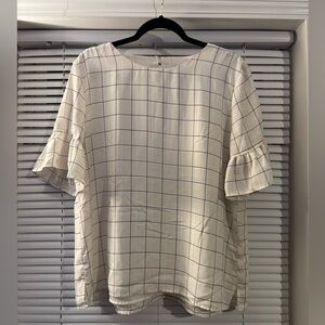 LOFT White and Black Checkered Blouse